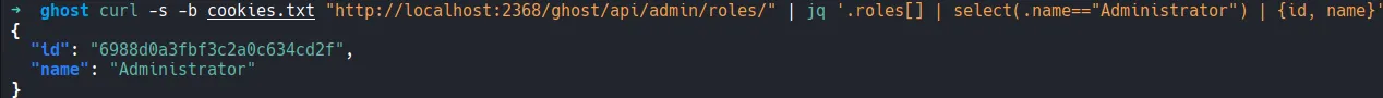 API response showing the Administrator role ID